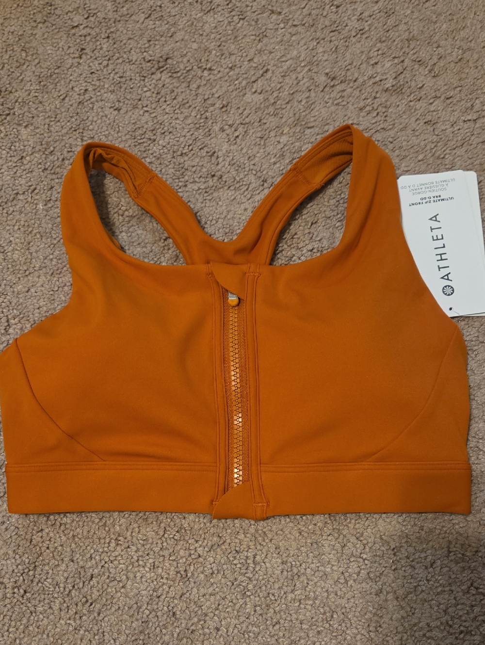 *NWT* Athleta Front-Zip Sports Bra - Burt Orange
